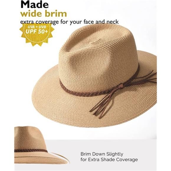 Women\'s Sun Hat Summer Wide Brim Panama Fedora Foldable Packable Straw Hat main image 4
